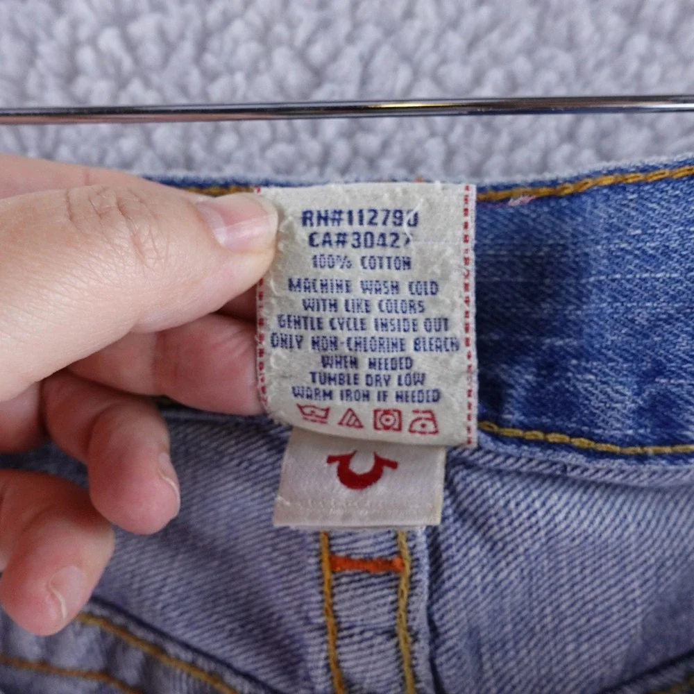 True Religion Ricky Straight Leg Distressed Jeans Mens 31x31 Light Wash USA